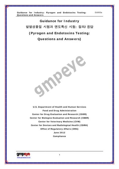 Guidance for Industry: Pyrogen and Endotoxins Testing: .
